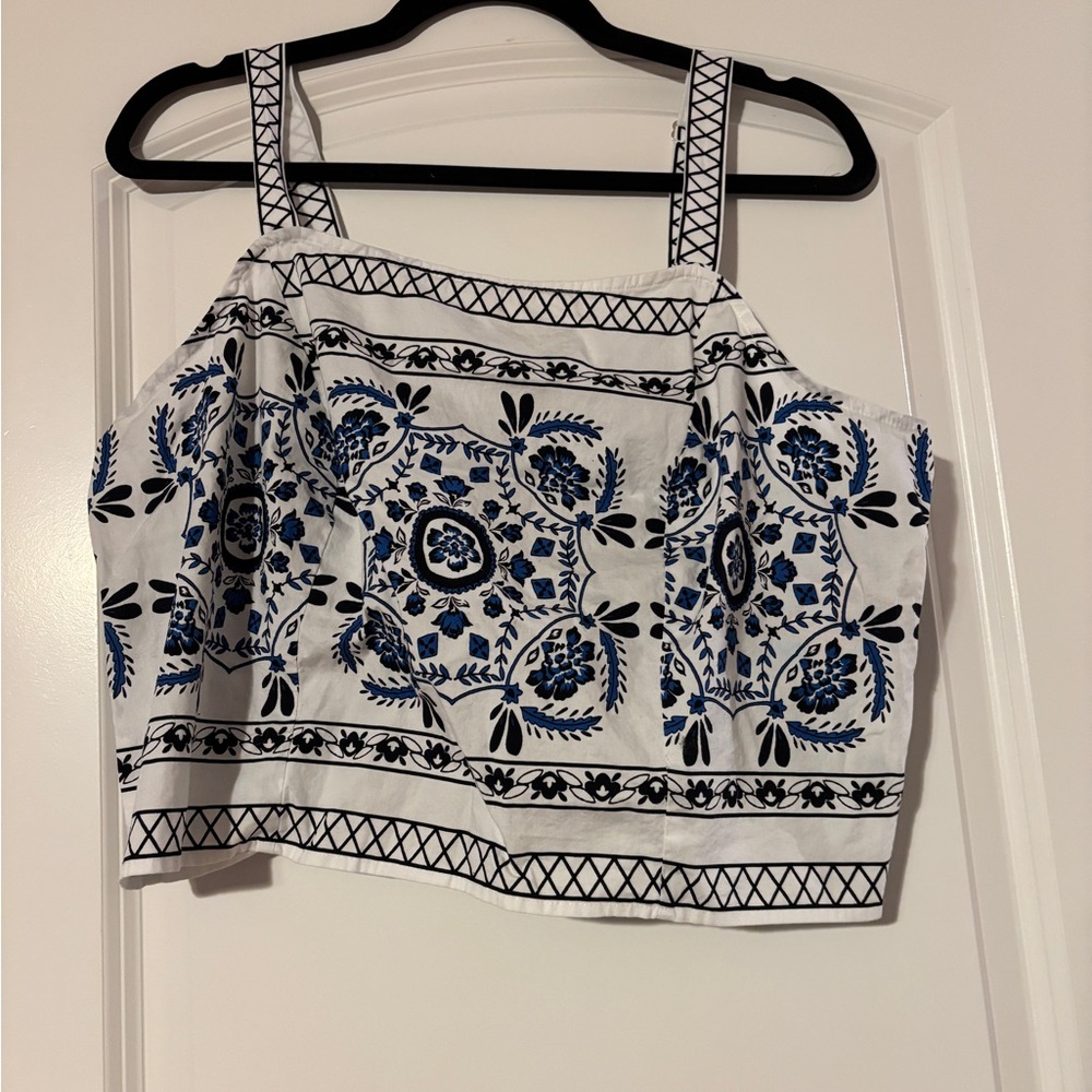 Lane Bryant Blue and White Floral Tank Top